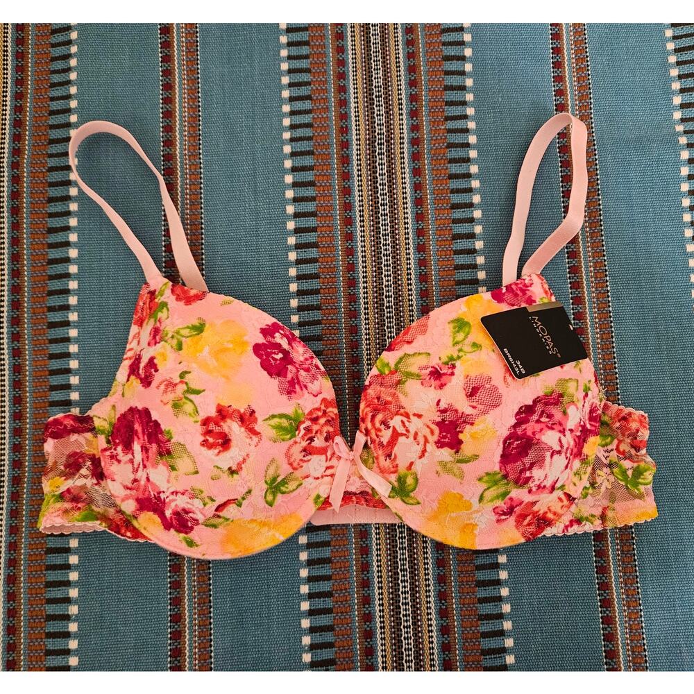 NEW Mopas Lingerie Padded Bra Size 34B Peach Pink Floral Lace Style BR6143L